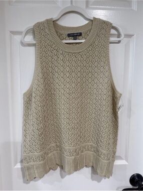 Grey Collective Women's XL Pullover Open Knit Vest Beige Scalloped Hem NWT